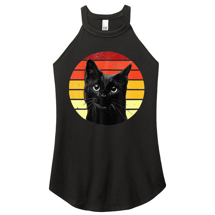 Vintage Black Cat Retro Style Cats Lover Gifts Kitten Lover Women's Perfect Tri Rocker Tank