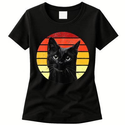 Vintage Black Cat Retro Style Cats Lover Gifts Kitten Lover Womens T-Shirt