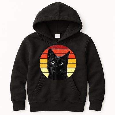 Vintage Black Cat Retro Style Cats Lover Gifts Kitten Lover Kids Hoodie