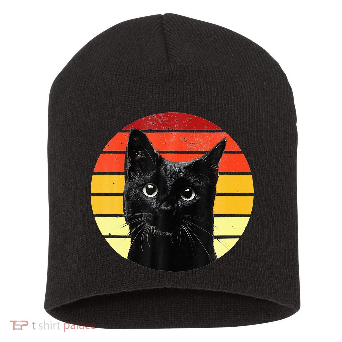 Vintage Black Cat Retro Style Cats Lover Gifts Kitten Lover Short Acrylic Beanie