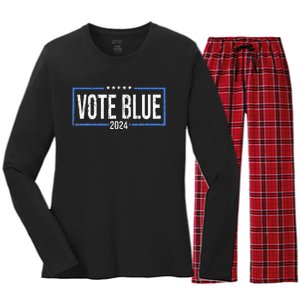 Vote Blue Democrats 2024 Presidential Election Political Women's Long Sleeve Flannel Pajama Set 