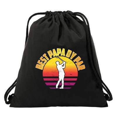 Vintage Best Dad By Par Funny Golf Lovers Gift FatherS Day Gift Drawstring Bag