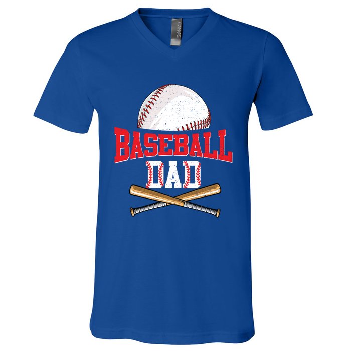 Vintage Baseball Dad Funny Fathers Day Game Day Cute Gift V-Neck T-Shirt