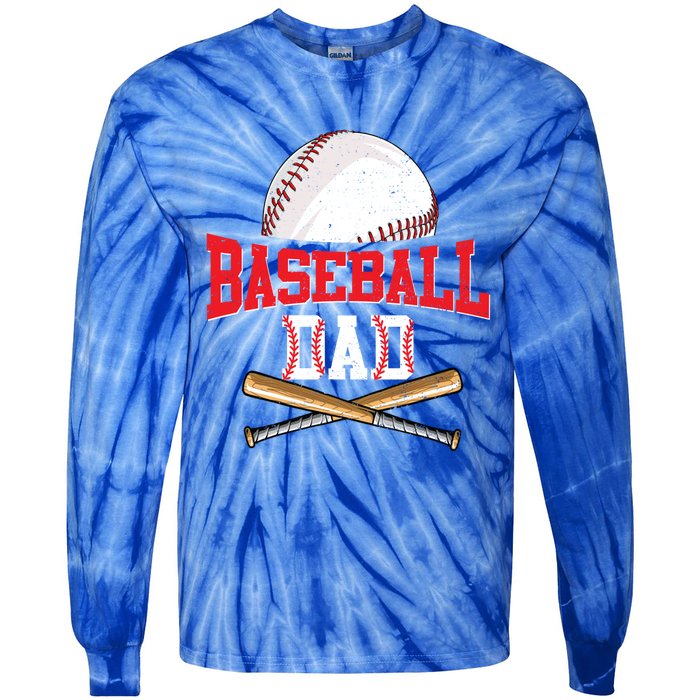 Vintage Baseball Dad Funny Fathers Day Game Day Cute Gift Tie-Dye Long Sleeve Shirt