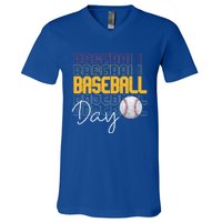 Vintage Baseball Day Sport Lover Ball Player Great Gift V-Neck T-Shirt