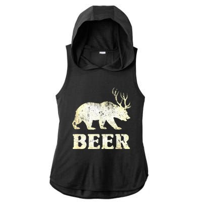 Vintage Bear Deer Funny Beer Ladies PosiCharge Tri-Blend Wicking Draft Hoodie Tank