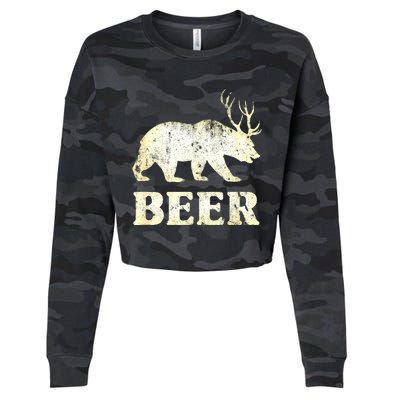 Vintage Bear Deer Funny Beer Cropped Pullover Crew