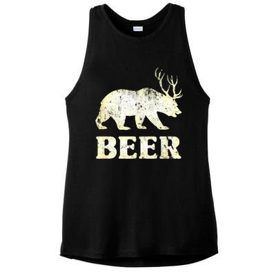 Vintage Bear Deer Funny Beer Ladies PosiCharge Tri-Blend Wicking Tank