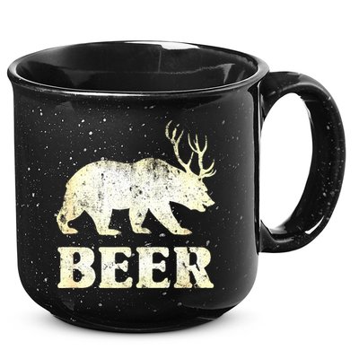 Vintage Bear Deer Funny Beer 15oz Campfire Ceramic Mug