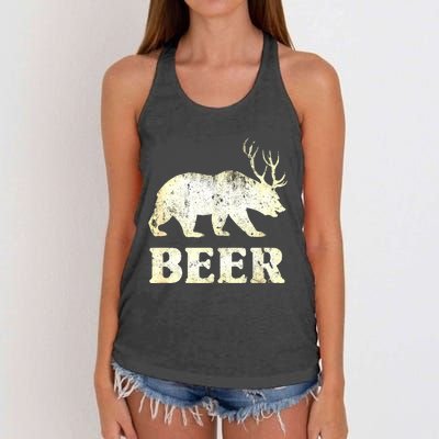 Vintage Bear Deer Funny Beer Women's Knotted Racerback Tank