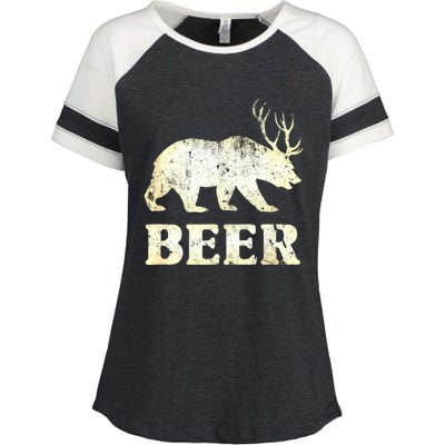 Vintage Bear Deer Funny Beer Enza Ladies Jersey Colorblock Tee