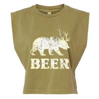 Vintage Bear Deer Funny Beer Garment-Dyed Women's Muscle Tee