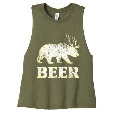 Vintage Bear Deer Funny Beer Women's Racerback Cropped Tank