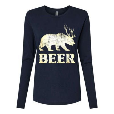 Vintage Bear Deer Funny Beer Womens Cotton Relaxed Long Sleeve T-Shirt