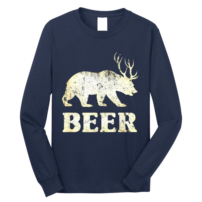 Vintage Bear Deer Funny Beer Long Sleeve Shirt