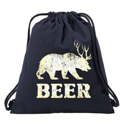 Vintage Bear Deer Funny Beer Drawstring Bag