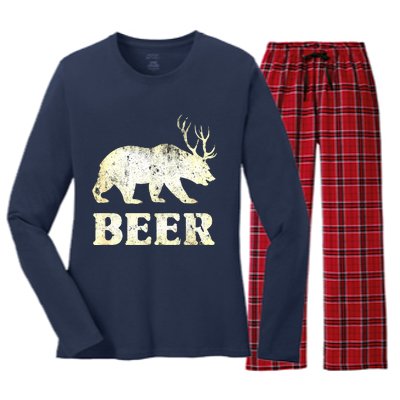 Vintage Bear Deer Funny Beer Women's Long Sleeve Flannel Pajama Set 