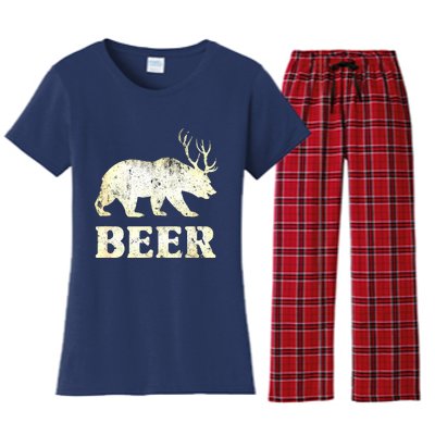 Vintage Bear Deer Funny Beer Women's Flannel Pajama Set