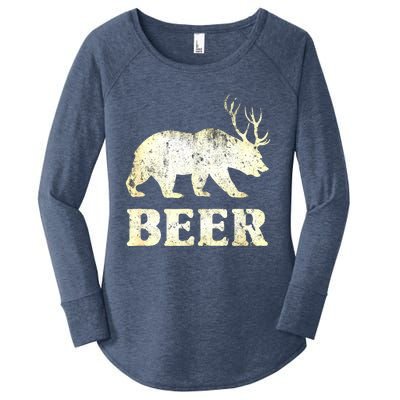 Vintage Bear Deer Funny Beer Women's Perfect Tri Tunic Long Sleeve Shirt