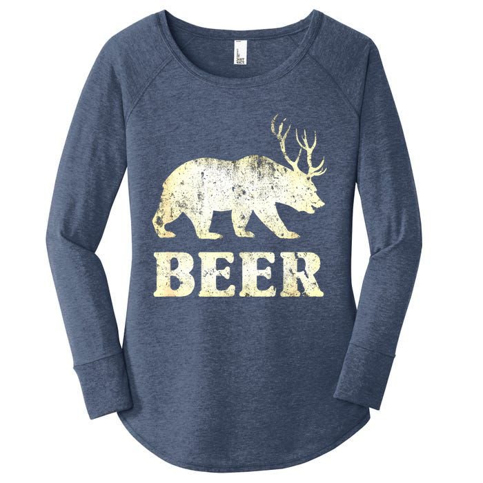 Vintage Bear Deer Funny Beer Women's Perfect Tri Tunic Long Sleeve Shirt