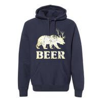 Vintage Bear Deer Funny Beer Premium Hoodie