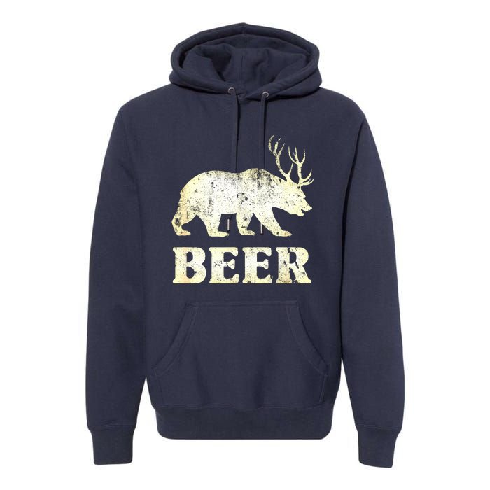 Vintage Bear Deer Funny Beer Premium Hoodie