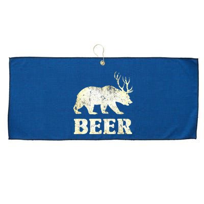 Vintage Bear Deer Funny Beer Large Microfiber Waffle Golf Towel