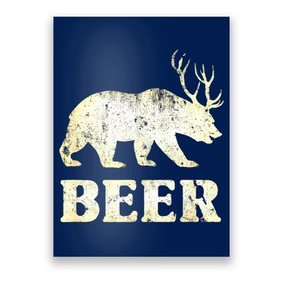 Vintage Bear Deer Funny Beer Poster