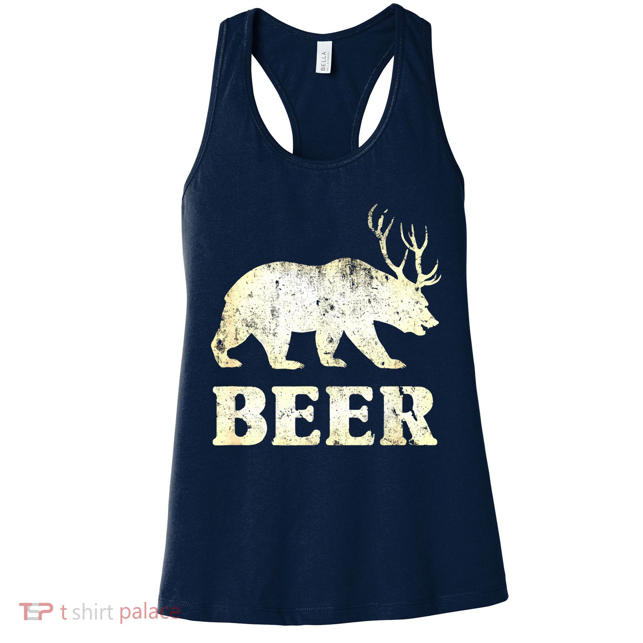 Vintage Bear Deer Funny Beer Womens Tank Top