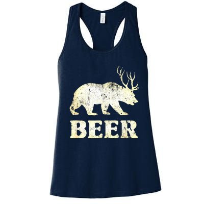 Vintage Bear Deer Funny Beer Women's Racerback Tank