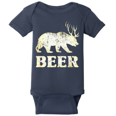 Vintage Bear Deer Funny Beer Baby Bodysuit