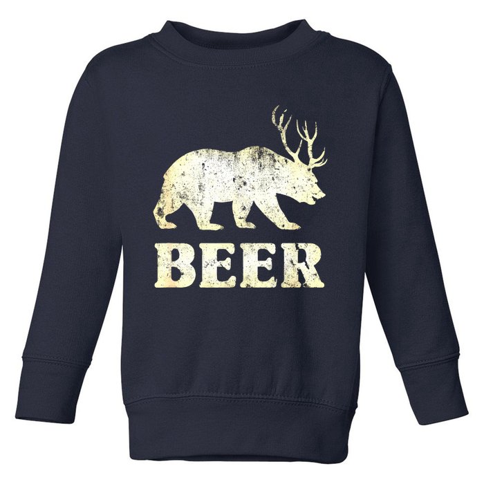 Vintage Bear Deer Funny Beer Toddler Sweatshirt