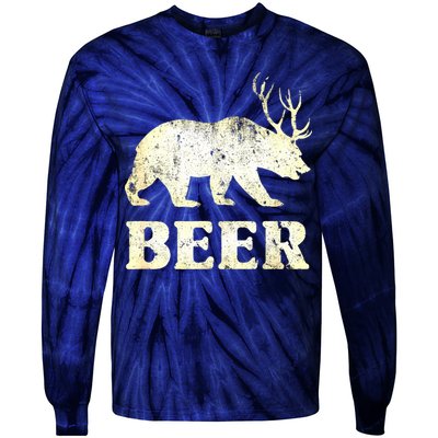 Vintage Bear Deer Funny Beer Tie-Dye Long Sleeve Shirt