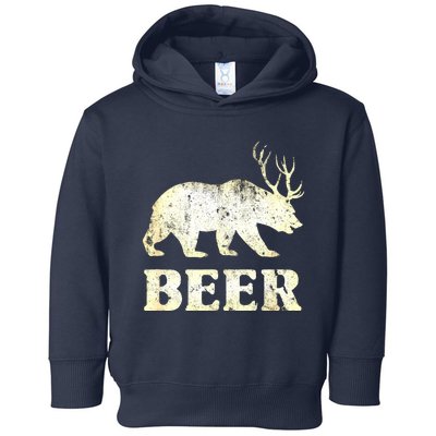 Vintage Bear Deer Funny Beer Toddler Hoodie