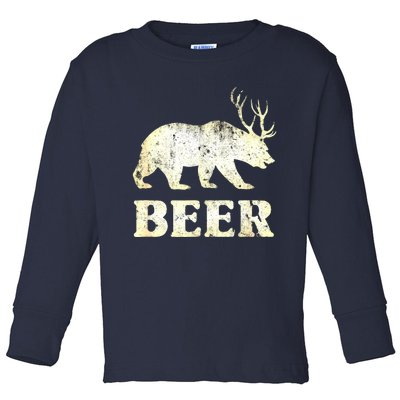 Vintage Bear Deer Funny Beer Toddler Long Sleeve Shirt