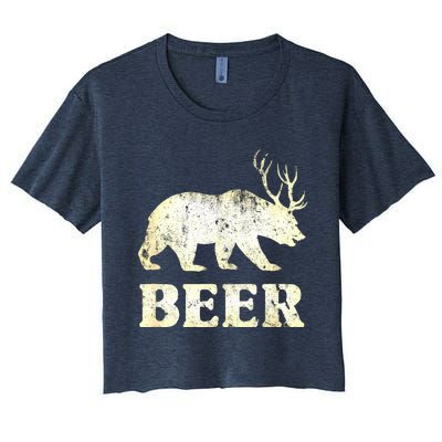 Vintage Bear Deer Funny Beer Women's Crop Top Tee