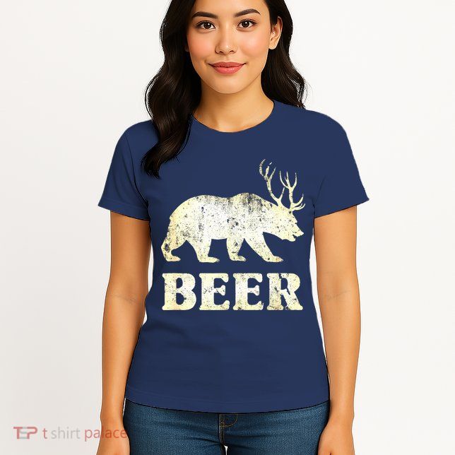 Vintage Bear Deer Funny Beer Womens T-Shirt