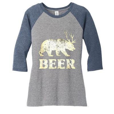 Vintage Bear Deer Funny Beer Women's Tri-Blend 3/4-Sleeve Raglan Shirt