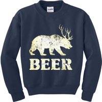 Vintage Bear Deer Funny Beer Kids Sweatshirt