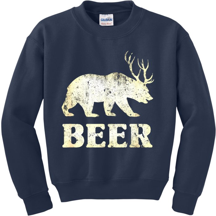 Vintage Bear Deer Funny Beer Kids Sweatshirt