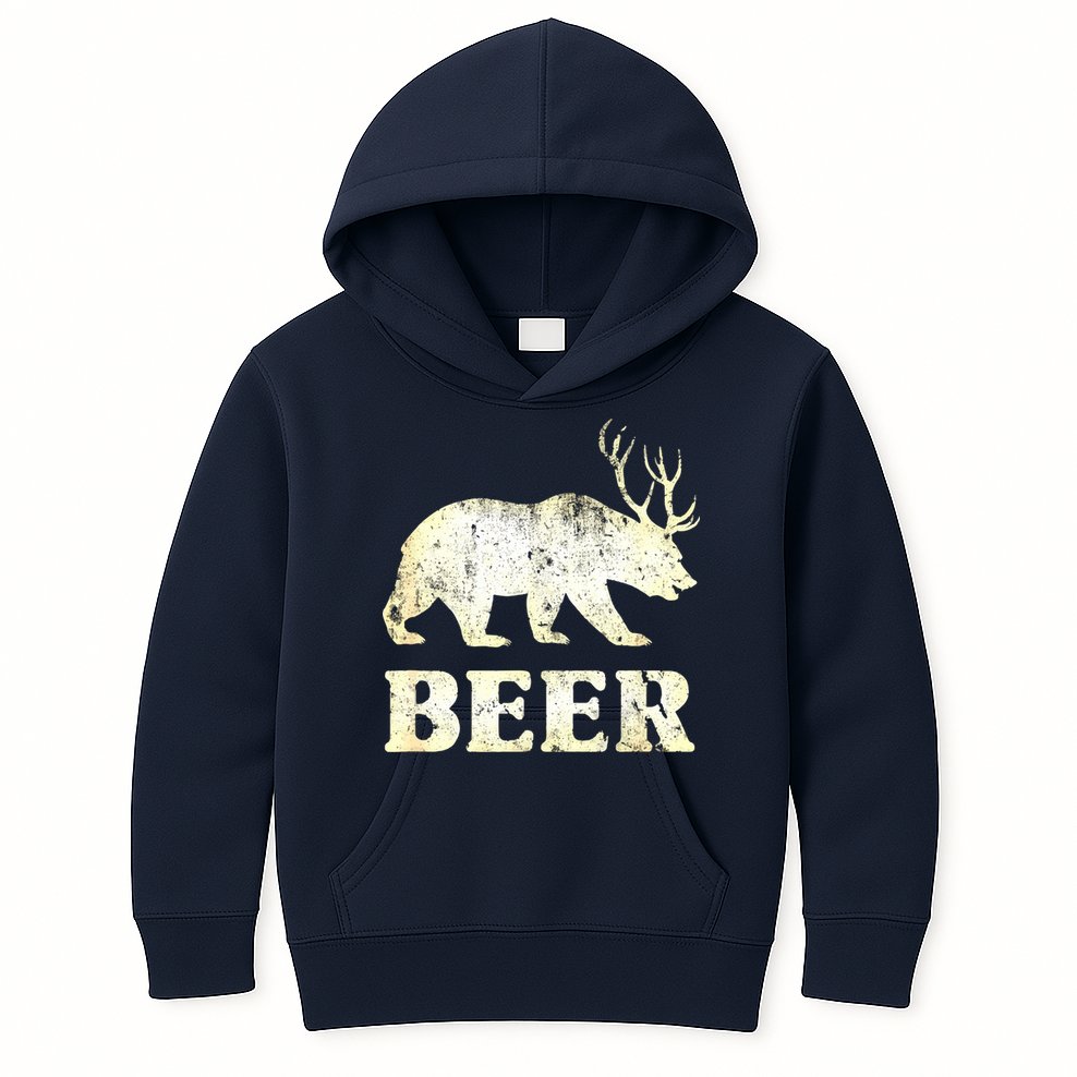 Vintage Bear Deer Funny Beer Kids Hoodie