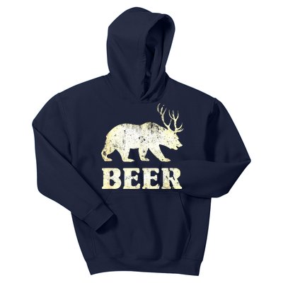 Vintage Bear Deer Funny Beer Kids Hoodie