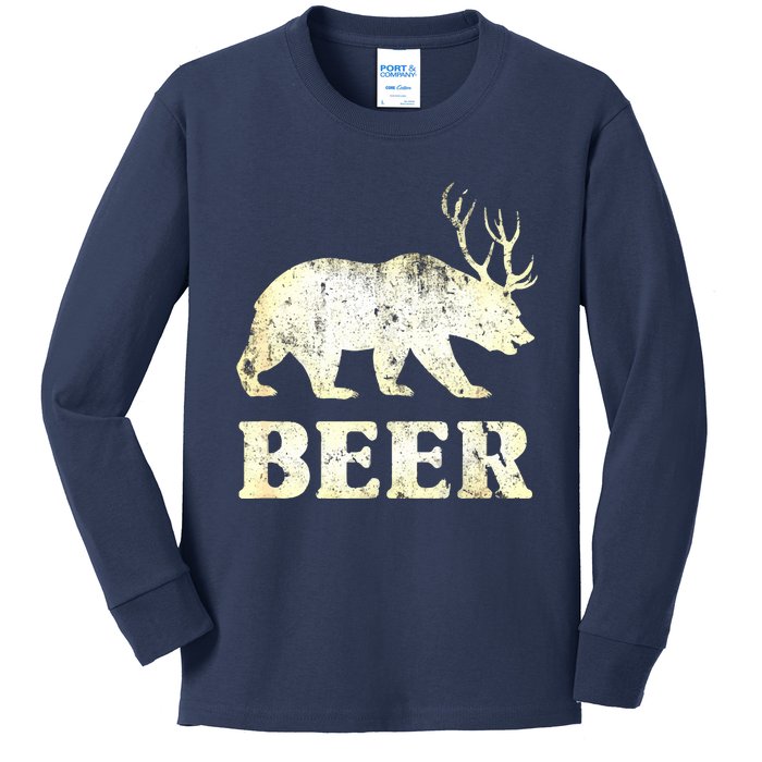 Vintage Bear Deer Funny Beer Kids Long Sleeve Shirt