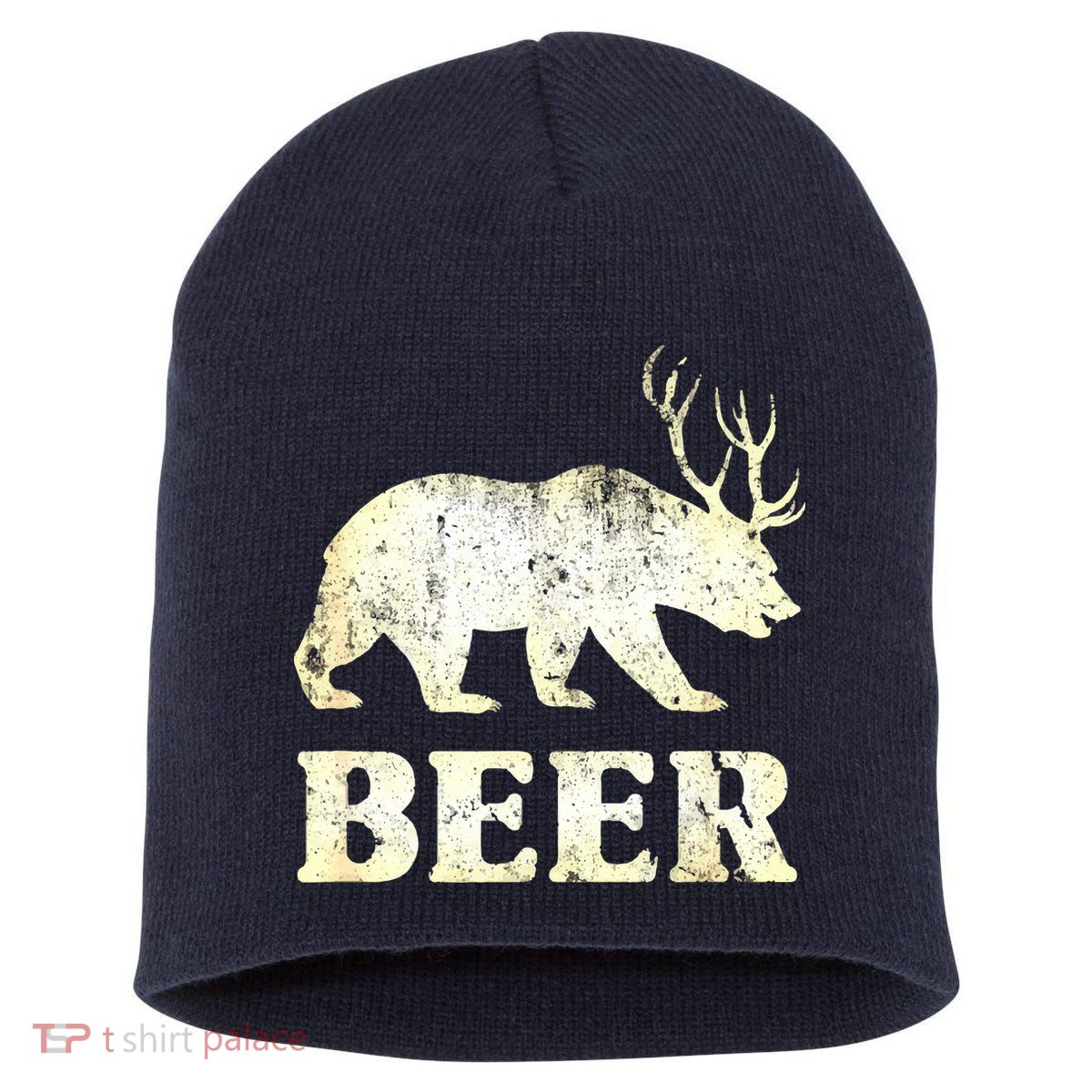 Vintage Bear Deer Funny Beer Short Acrylic Beanie