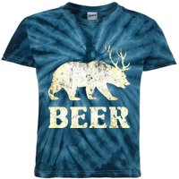 Vintage Bear Deer Funny Beer Kids Tie-Dye T-Shirt