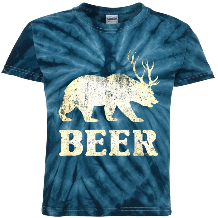 Vintage Bear Deer Funny Beer Kids Tie-Dye T-Shirt