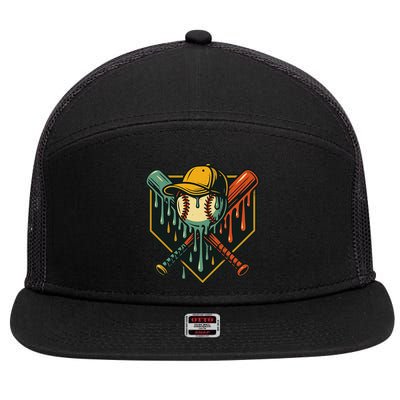 Vintage Baseball Drip Ice Cream Bat Home Plate 7 Panel Mesh Trucker Snapback Hat