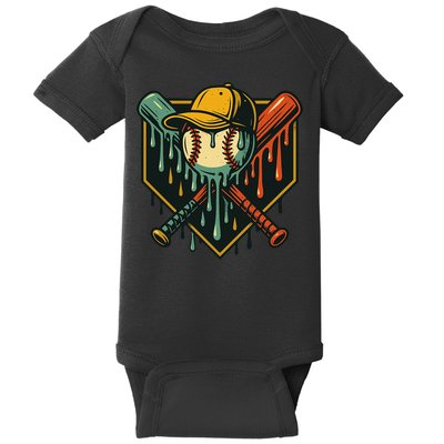 Vintage Baseball Drip Ice Cream Bat Home Plate Baby Bodysuit