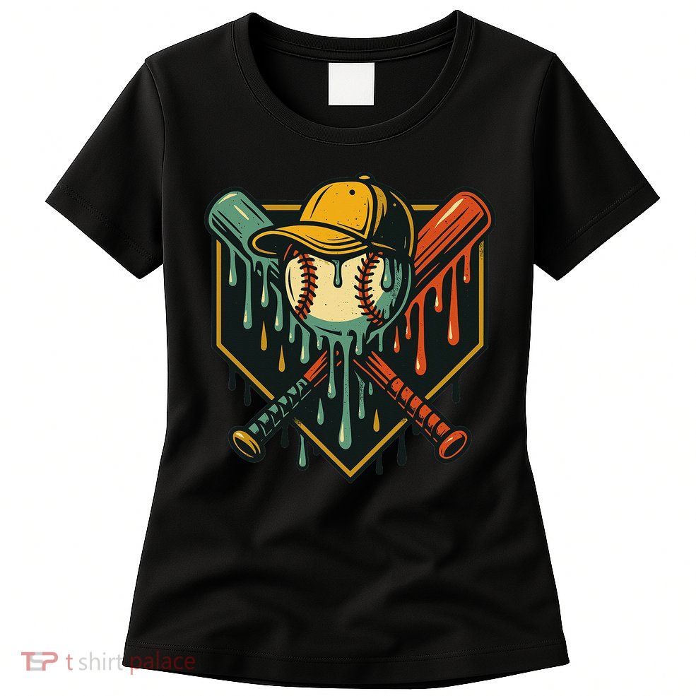 Vintage Baseball Drip Ice Cream Bat Home Plate Womens T-Shirt