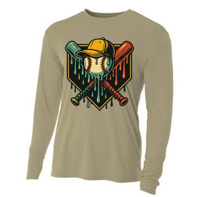 Vintage Baseball Drip Ice Cream Bat Home Plate Cooling Performance Long Sleeve Crew